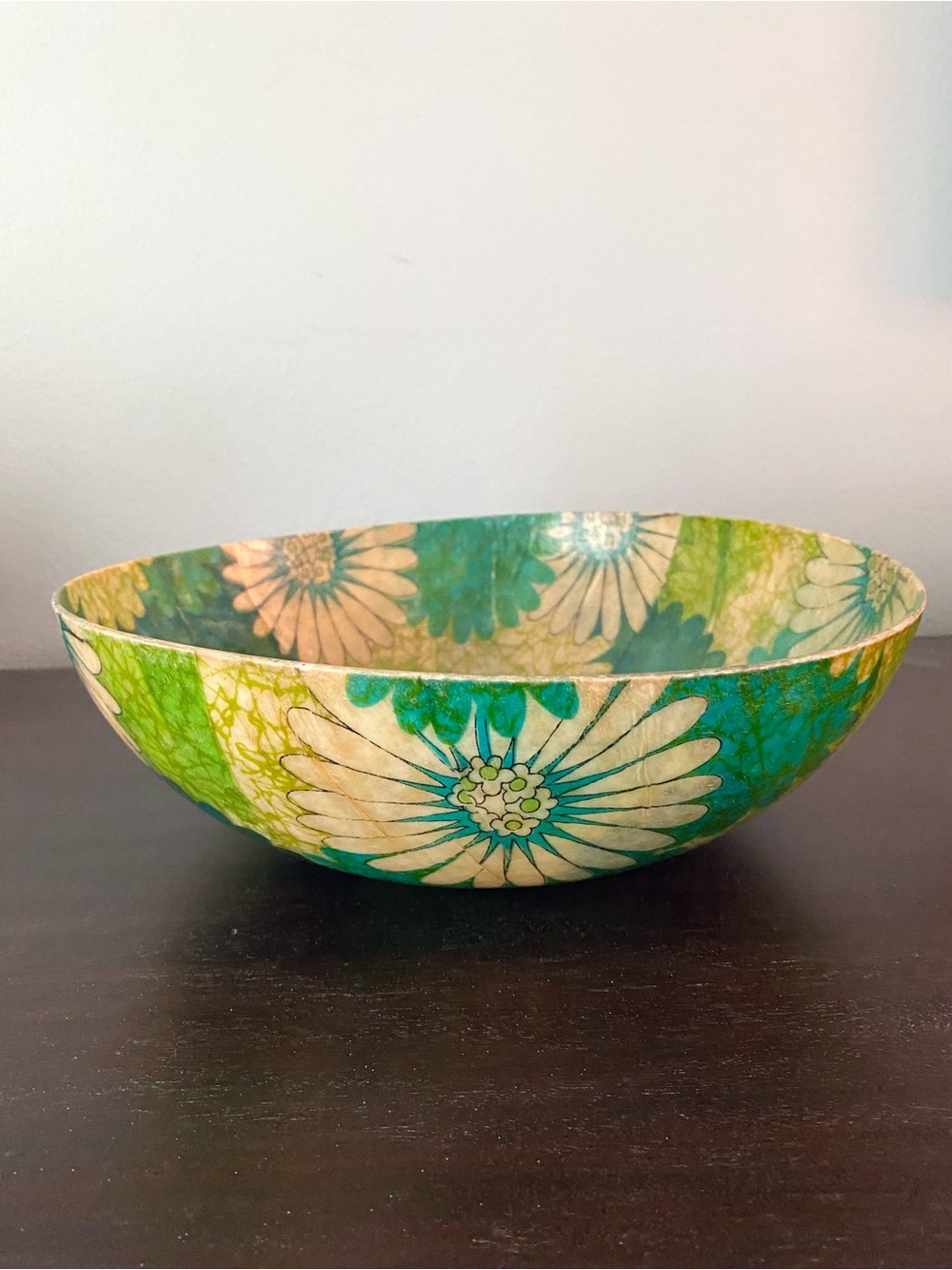 Vintage MCM TRAYMOLD Fiberglass Green Daisy Salad Serving Bowl California USA